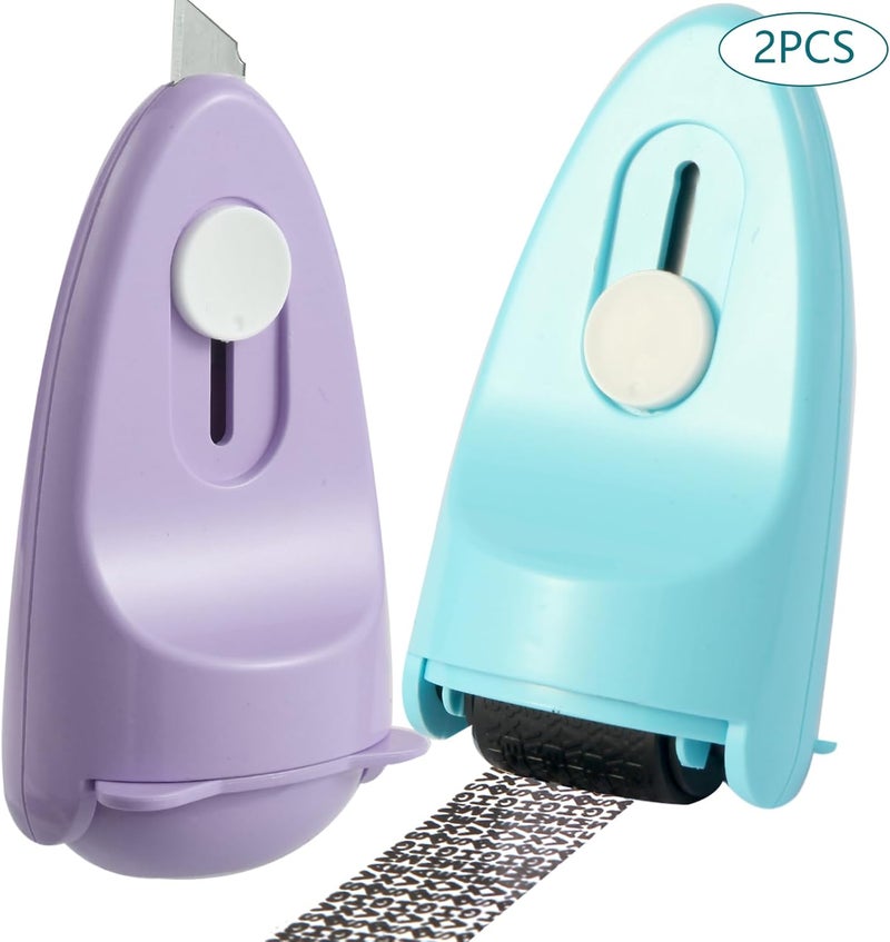 WEJOIN Wide Identity Theft Protection Roller Security Stamp 2Packs - Guard Your ID Well, Built-in Cutter & Unique Flip Cover, Compact Privacy Safety Tool for Document, Mail, etc. (BU/PU) - Image 1